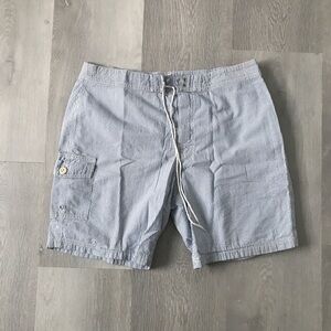 J CREW BLUE STRIPE SEERSUCKER SHORTS FLAT FRONT MENS 34